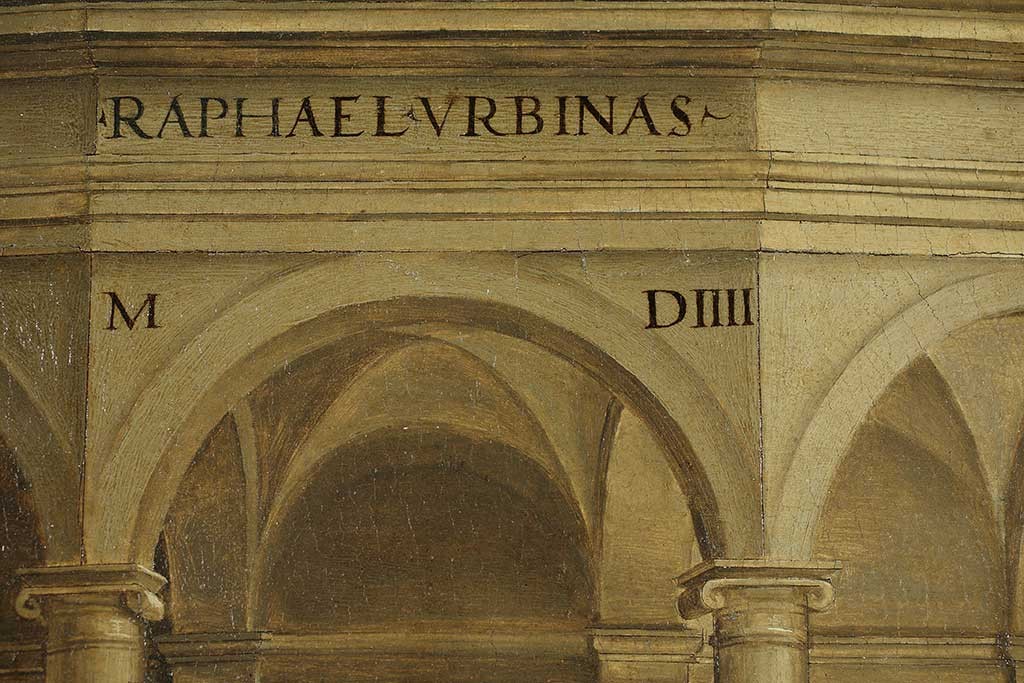 1. The upper part of the painting after restoration; note the signature above the arch in front of the temple door.