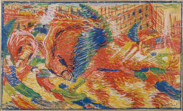 "La città che sale", Umberto Boccioni, 1910. Pittura a tempera su carta