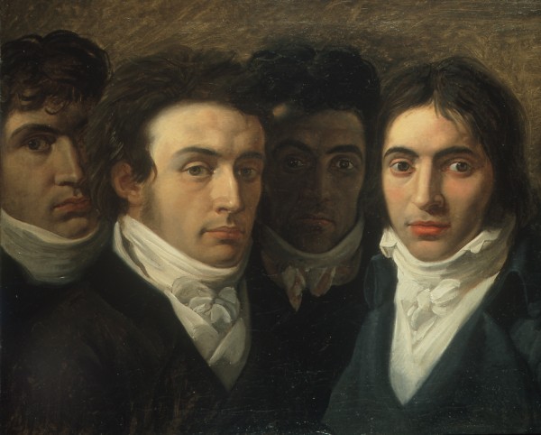 Self-portrait with Felice Bellotti, Gaetano Cattaneo and Carlo Porta