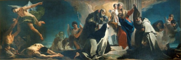La Madonna del Carmelo fra i Santi Simone Stock, Teresa d’Avila, Alberto di Vercelli, il profeta Elia e le anime del Purgatorio