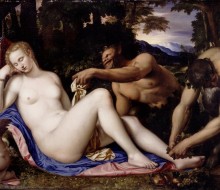 Venere e Cupido con due satiri in un paesaggio