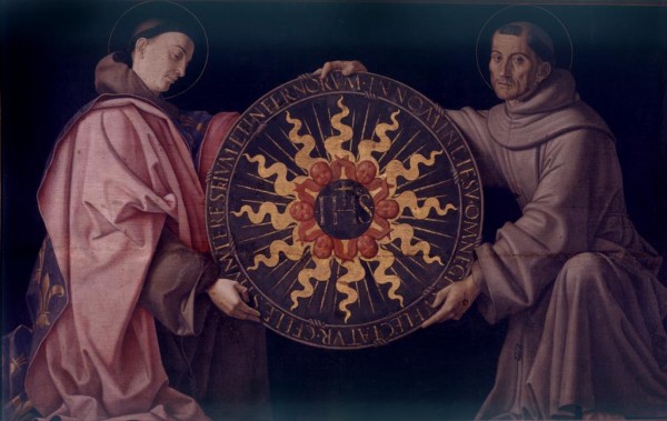 San Ludovico e San Francesco reggono il monogramma di Cristo