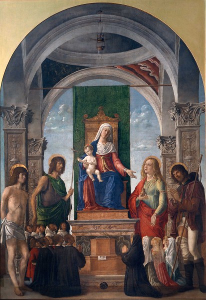 Madonna and Child Enthroned with St. Sebastian, St. John the Baptist, St. Mary Magdalen, St. Roch and Members of the Confraternity of San Giovanni Evangelista