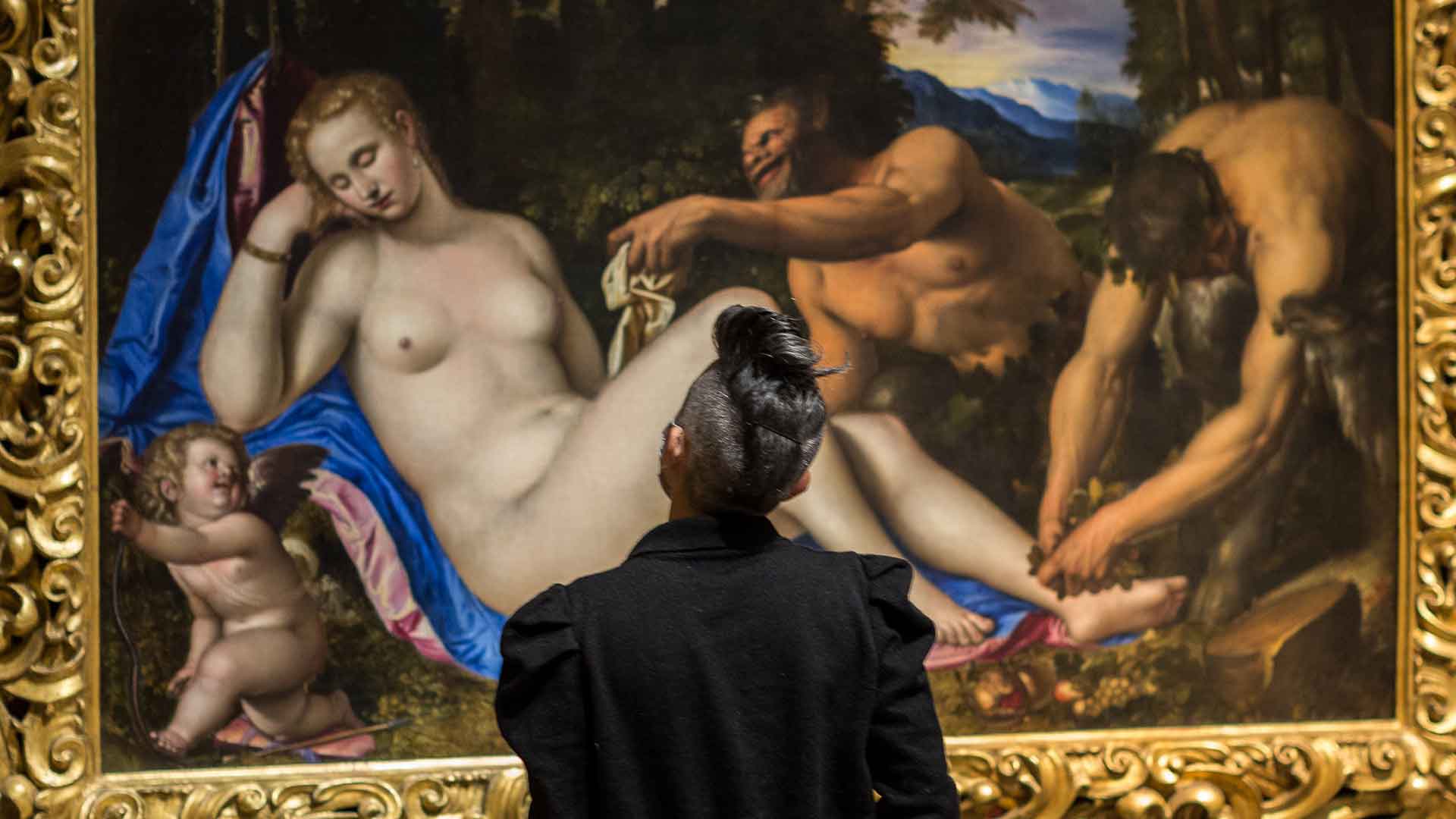 Venere e Cupido con due satiri in un paesaggio di Simone Peterzano