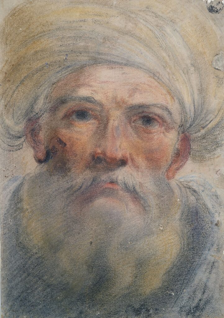 Testa d’uomo barbuto con turbante