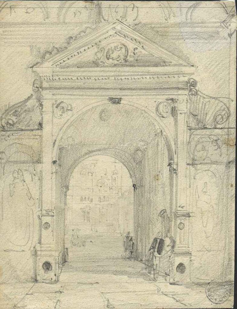 Serie di sei disegni raffiguranti vedute e studi della Certosa di Pavia