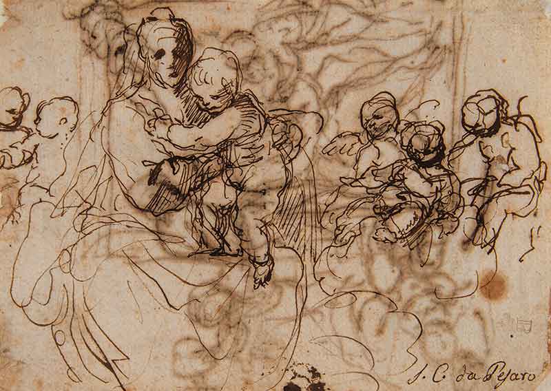 Studio per Madonna col Bambino e angioletti sulle nubi (recto) &#8211; Studio per Sacra Famiglia con angeli e altre figure (verso)