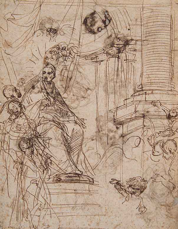 Studio per l’Elemosina di san Gregorio (recto) &#8211; Studi di figure e di teste (verso)