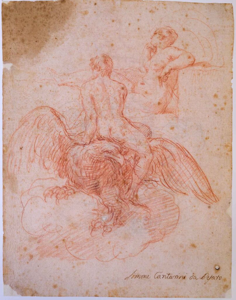 Studio per Ganimede sull&#8217; aquila e per una figura femminile seduta a terra (r.) &#8211; Due studi per Giove e Ganimede (v.)