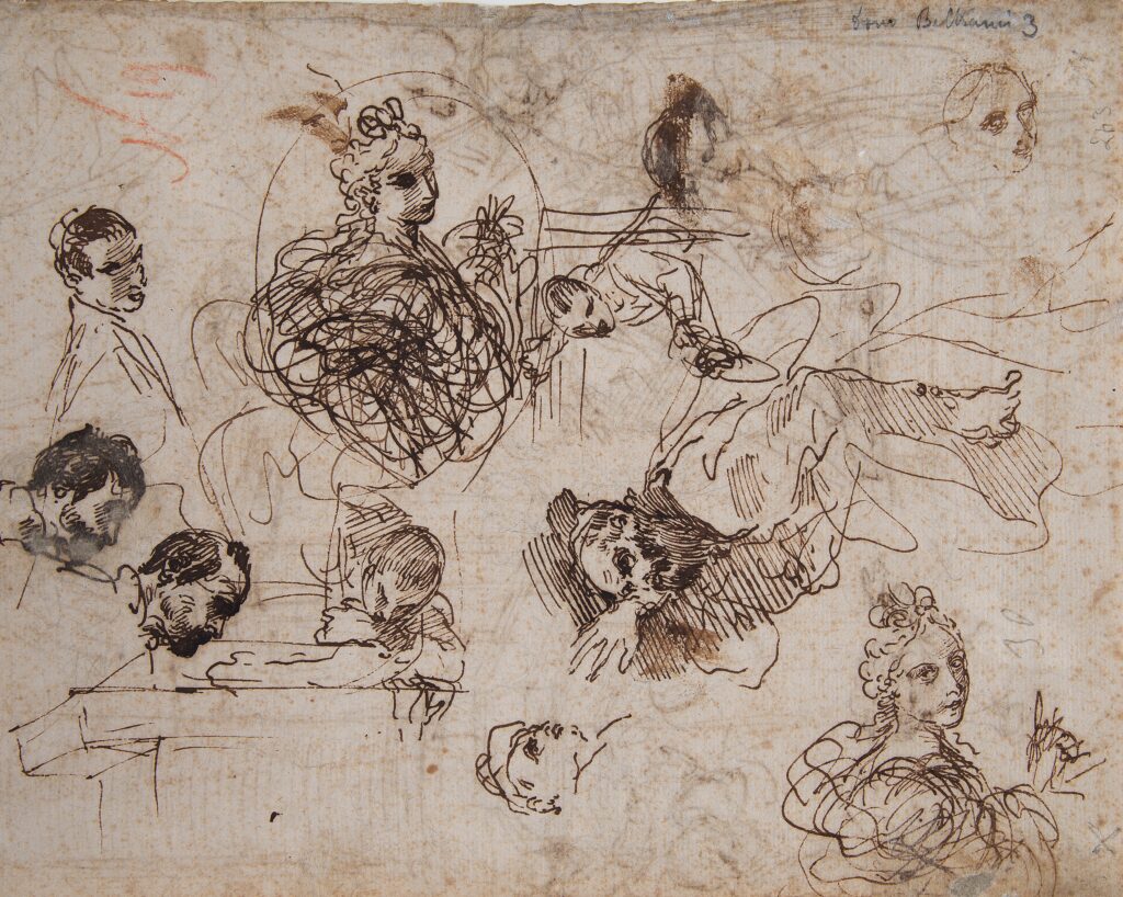 Studi di figure e di teste (verso) – Studio per l’Elemosina di san Gregorio (recto)